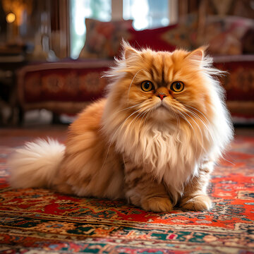 Gato da raça Persa sentado em um tapete