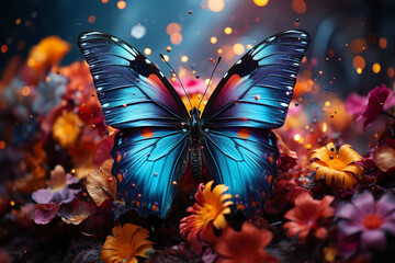 A group of countless butterflies fluttered among the flowers. AI generative