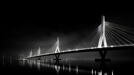  a bridge that is over water with lights on at night.  generative ai