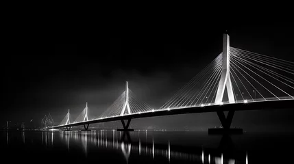 Crédence de cuisine en verre imprimé Rotterdam  a bridge that is over water with lights on at night.  generative ai