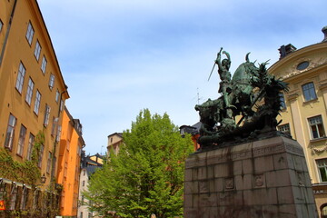 St George statue in Stockholm old town, Sweden 