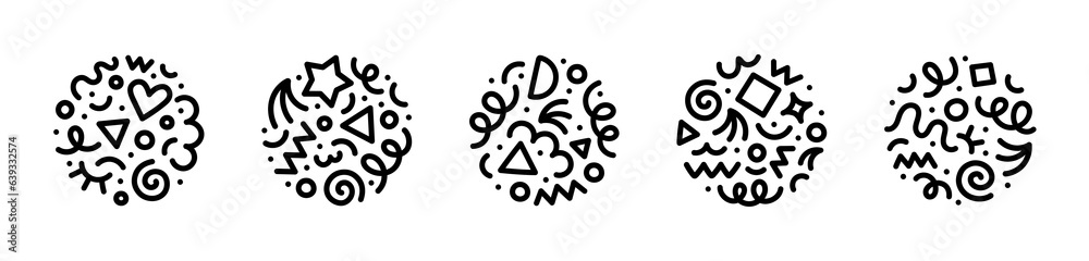 Poster abstract black and white line doodle circle shape. creative minimalist style art round symbol for ch