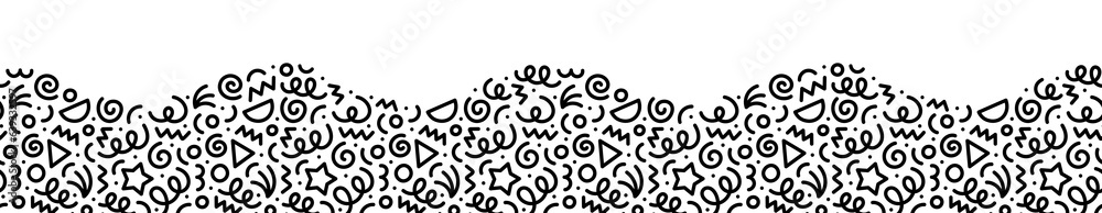 Poster fun black and white line doodle wave seamless pattern. creative style art background for children or
