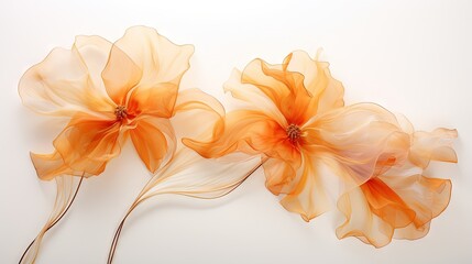  two orange flowers on a white background with a white background.  generative ai