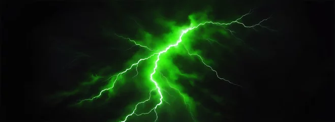 Foto op Plexiglas Green lightning in plain black background background from Generative AI © SevenThreeSky