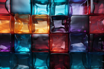 Glass brick wall texture, translucent, vivid color. AI generative