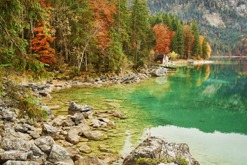 autumn in the mountains, lake reflection, Lake Eibsee, Bavaria, Germany, autumn, fall