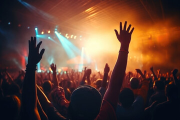Fototapeta na wymiar Energetic Crowd Celebrating at a Rock Concert
