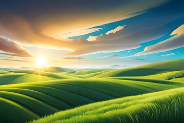 Obraz na płótnie Canvas landscape with green grass and sky