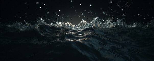 Dynamic water cover photo with banner space, dark with water rolling and waves crashing with black background, Hero image web banner with room for text - Powered by Adobe