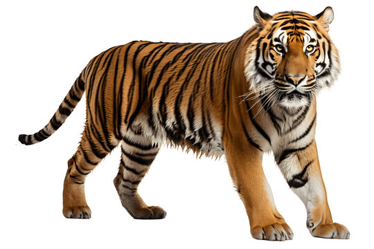 wild tiger side view isolated on transparent background ,tiger cut out ,generative ai