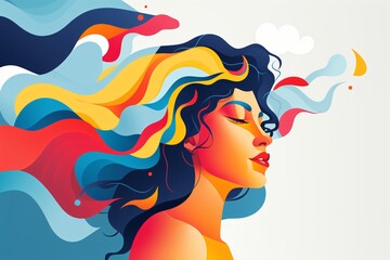 Illustration of a woman going through stress, anxiety and worries - obrazy, fototapety, plakaty