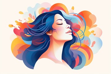 Illustration of a woman going through stress, anxiety and worries