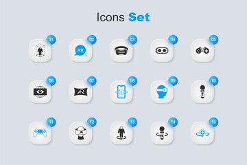 Set VR controller game, Wide angle picture, Augmented reality AR, Gamepad, 360 degree view, 3d modeling and icon. Vector