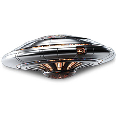 metallic silver flying saucer isolated on transparent background ,futuristic ufo spaceship png ,generative ai
