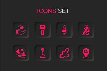 Set Gear shifter, Car key with remote, Racing helmet, track, spark plug and icon. Vector