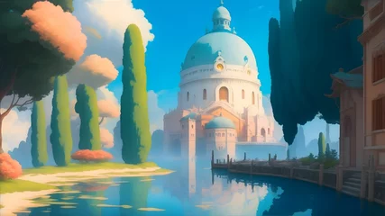 Foto op Plexiglas the lost city, water world, studio Ghibli-style anime background  © Ivyn