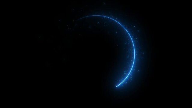 Animated neon glowing circle frame. Colorful laser show seamless loop 4K video. Futuristic light effect isolated on black. VJ backdrop for club, show, music video, presentation with glow particles