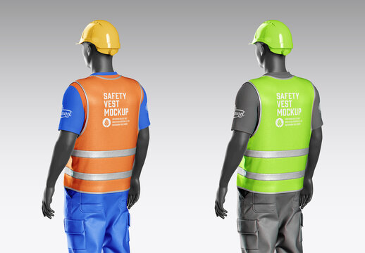 Kit Mannequin with Safety Vest and Helmet Mockup