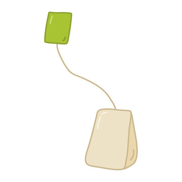 Simple tea bag with label, doodle style flat vector