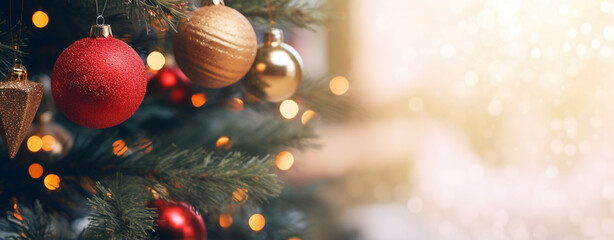 Obraz na płótnie Canvas toys on the Christmas tree close-up on a blurred background. christmas card