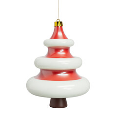 Red christmas tree ornament toy hanging on a transparent background. 3D illustration