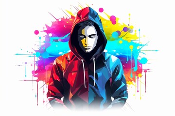 Graphic illustration of a hacker wearing a hoodie