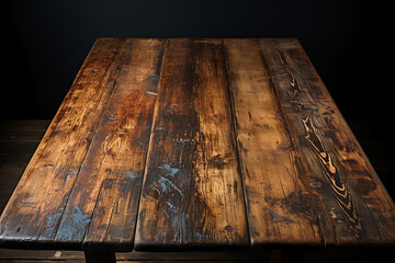 Realistic old wood table covering all surface from above. AI generative