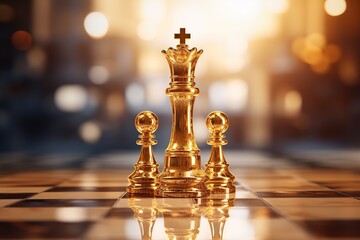 Gold queen is the leader of the chess in the game on board. Business concept. Strategy, Success, management, business planning, disruption and leadership concept , Generative Ai
