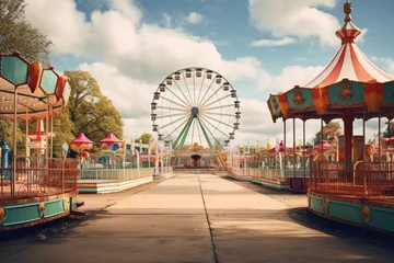 Tableaux sur verre Parc dattractions Amusement park with carousels and attractions for children. Generative ai