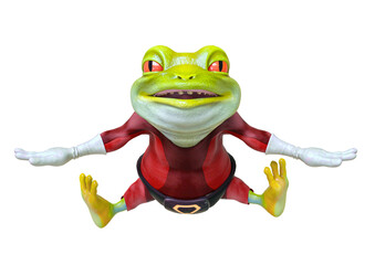 super frog is jumping with the legs wide open