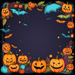 cute pumpkin and ghost frame for Halloween. Frame illustration of Halloween with pumpkin and ghost. Generative Ai.