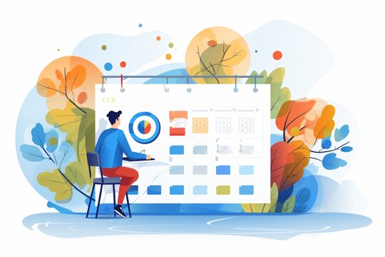 Graphic illustration of a person scheduling calendar invite