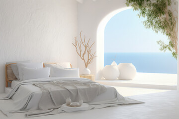 Minimalistic white bedroom in Mediterranean style
