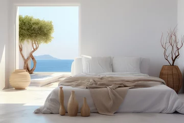 Foto op Canvas Minimalistic white bedroom in Mediterranean style © JuanM