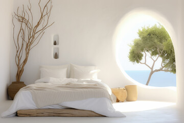 Minimalistic white bedroom in Mediterranean style