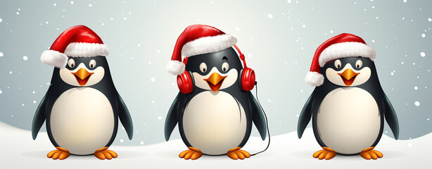 cute cartoon penguins sing a song on a winter background, legal AI