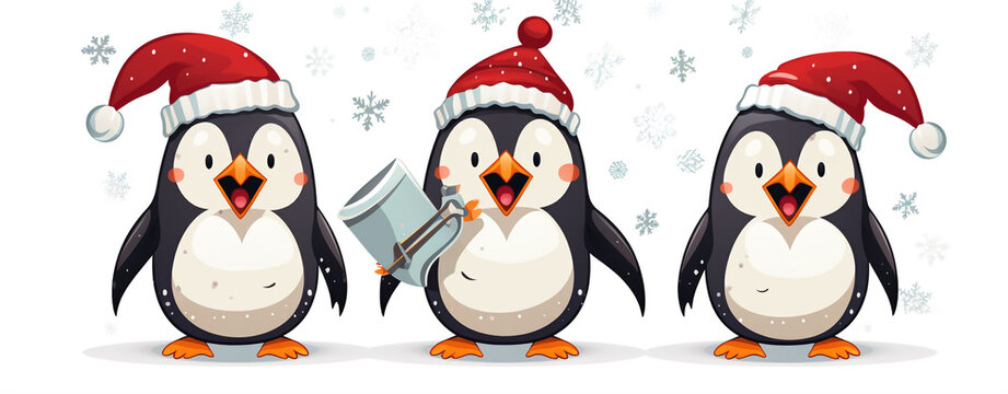 christmas card with cartoon penguins singing a song, legal AI