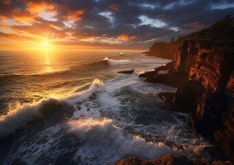 Obraz premium Coastal Cliff's Spectacle. Poster. Generativ Ai.