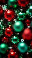 Vertical Christmas Background, festive holiday backdrop with ornaments and lights