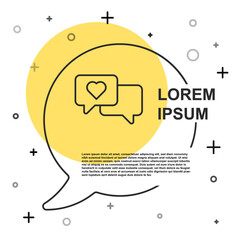 Black line Heart in speech bubble icon isolated on white background. Happy Valentines day. Random dynamic shapes. Vector