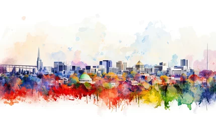 Foto op Aluminium Colourful Athens GA Skyline in Watercolor Splatters.  US Cityscape Artistic Background with Clipping Path for Architecture Designs © AIGen