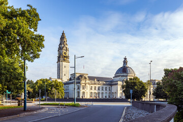 Fototapeta premium Cardiff City Hall, a Grade I listed building in Cathays Park, Cardiff, Wales