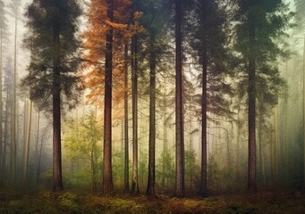 Obraz premium Quiet Ascent of Towering Trees. Poster. Generativ Ai.