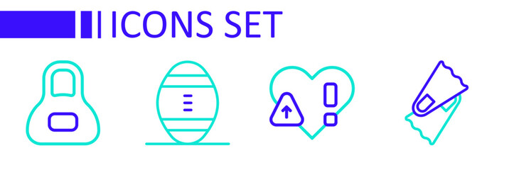 Set line Flippers for swimming, Heart rate, American Football ball and Weight icon. Vector