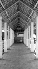 black and white school hallway