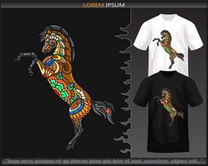 Colorful Horse head mandala arts isolated on black and white t shirt.