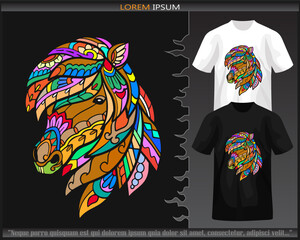 Colorful Horse head mandala arts isolated on black and white t shirt.