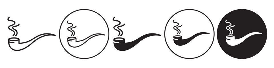 Smoking Pipe Icon. Symbol of Tobacco inhale nicotine cigar tenon shape. Vector set of wooden cigarette mortise bore vintage or retro style. Flat outline of classic weed burning chamber device for man