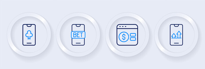Set line Online sports betting, poker table game, and icon. Vector
